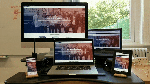An animated image showing the Adelco pattern lab in action on multiple devices.