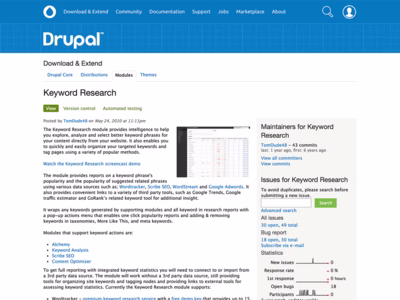 Drupal keyword research module screenshot.