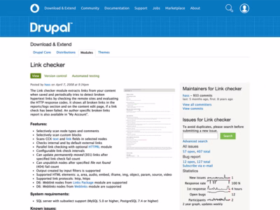 Drupal link checker module screenshot.