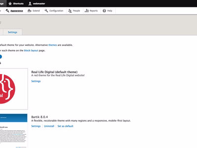 The theme settings in Drupal with a newly created theme.
