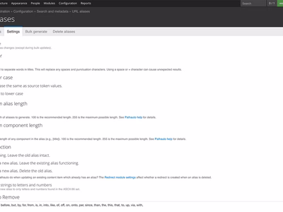 URL aliases settings screenshot.