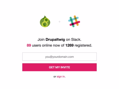 The sign up screen for Drupaltwig on Slack.