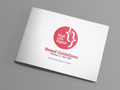 A closed copy of Real Life Digital's branding document showing the cover.