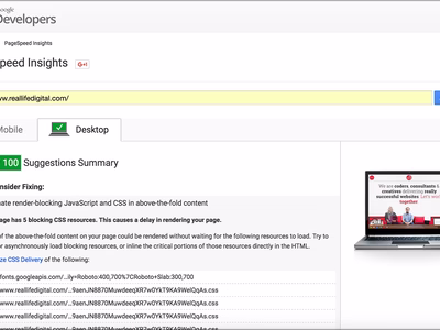 A screenshot of Google's PageSpeed Insights in action on Real Life Digital's website which has scored 93/100.