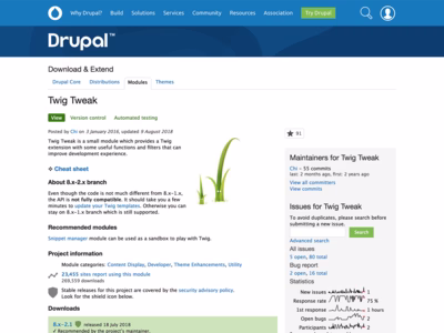 The Drupal splash page for the Twig Tweak module.