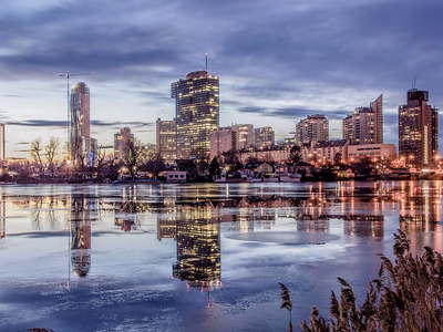 The Vienna skyline at dusk.