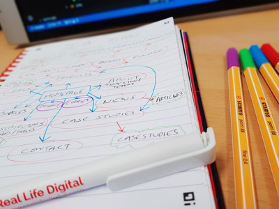 A pad and some pens showing information architecture design.