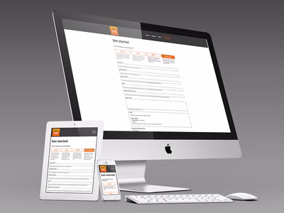 CUTcnc: Company Website Quotation Form page on an Apple iMac, an iPad and an iPhone.