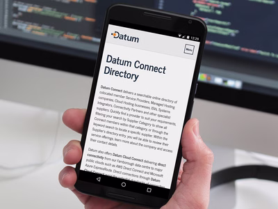 The gated Datum Connect area log in screen shown on a Google Nexus phone.