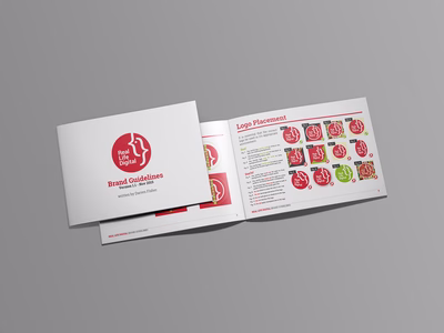 Two copies of Real Life Digital's branding documents - one closed showing the cover, and the other open showing the contents