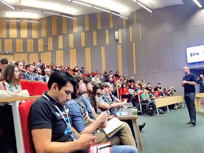 The attendees of DrupalCamp London 2016 at a morning keynote session.