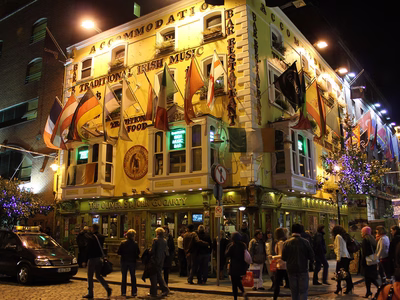 A busy street in Dublin, Ireland.