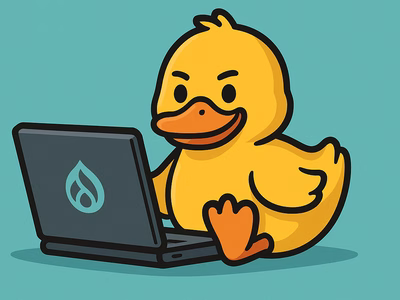 A duck working on a laptop