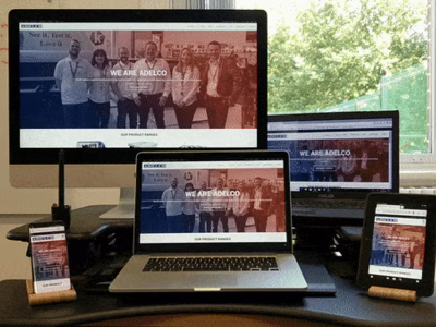 An animated image showing the Adelco pattern lab in action on multiple devices.