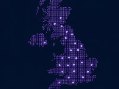 UK dotted map marking location of IVF clinics