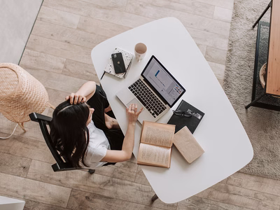 A woman working from home.