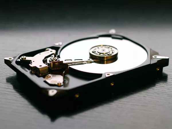 A close up of a hard disk drive.