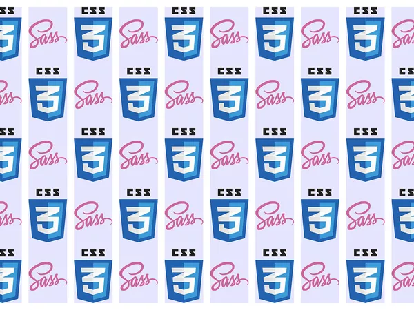 The Sass and CSS 3 logos offset in a pattern across a design grid.