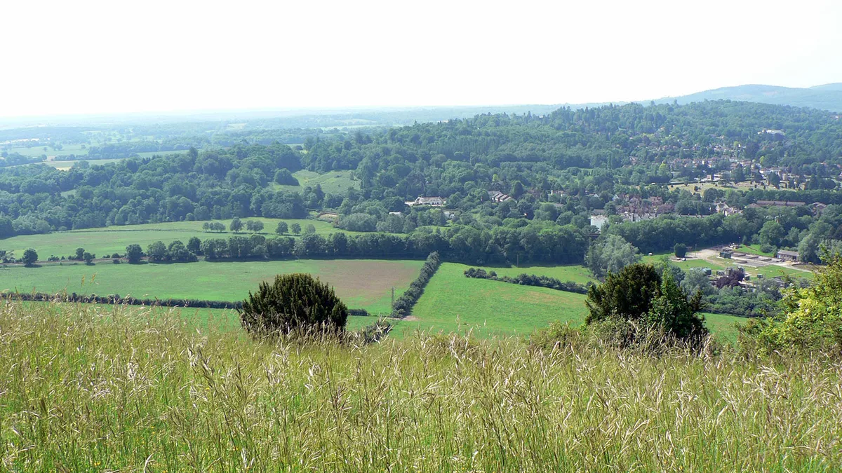 The view from the summit of Box Hill, Surrey, UK.