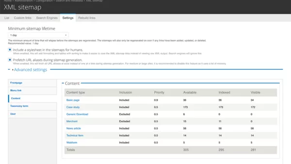 XML sitemap global settings screenshot.