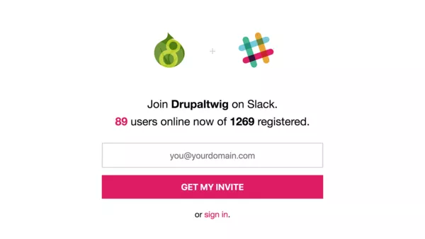 The sign up screen for Drupaltwig on Slack.