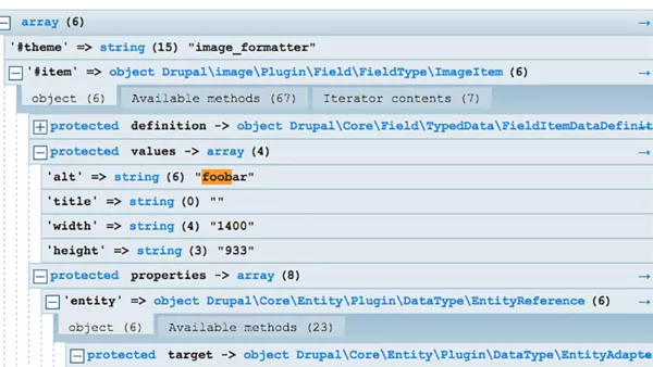An example variables dump from Drupal Twig's Kint function..