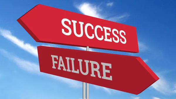 Two road signs - one pointing to success and the other pointing to failure.