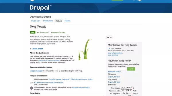 The Drupal splash page for the Twig Tweak module.