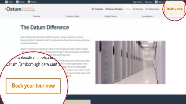 An example page from the Datum website highlighting the calls to action to book a tour.