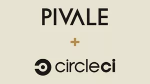 Beige background with written text "Pivale + circleCI" logos. 