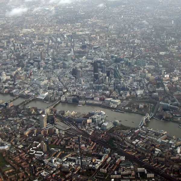 Aerial photo of Southwark, London showing Tower Bridge and the Tower of London, London Bridge, The Gherkin and many more famous landmarks.